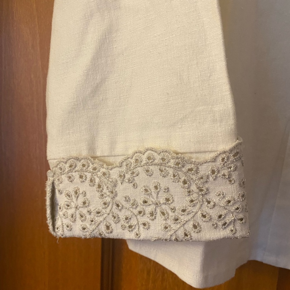 SUSAN GRAVER STYLE White Silver Metallic Eyelet Jacket Blazer Linen Blend Medium - Picture 4 of 8